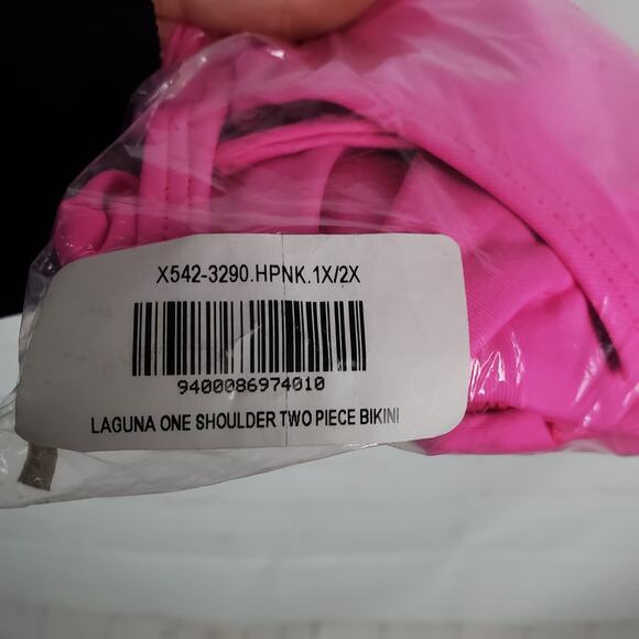 NEW Fredericks of Hollywood Laguna One Shoulder 2 Piece Bikini Set Sz 1X/2X Pink - Picture 5 of 10